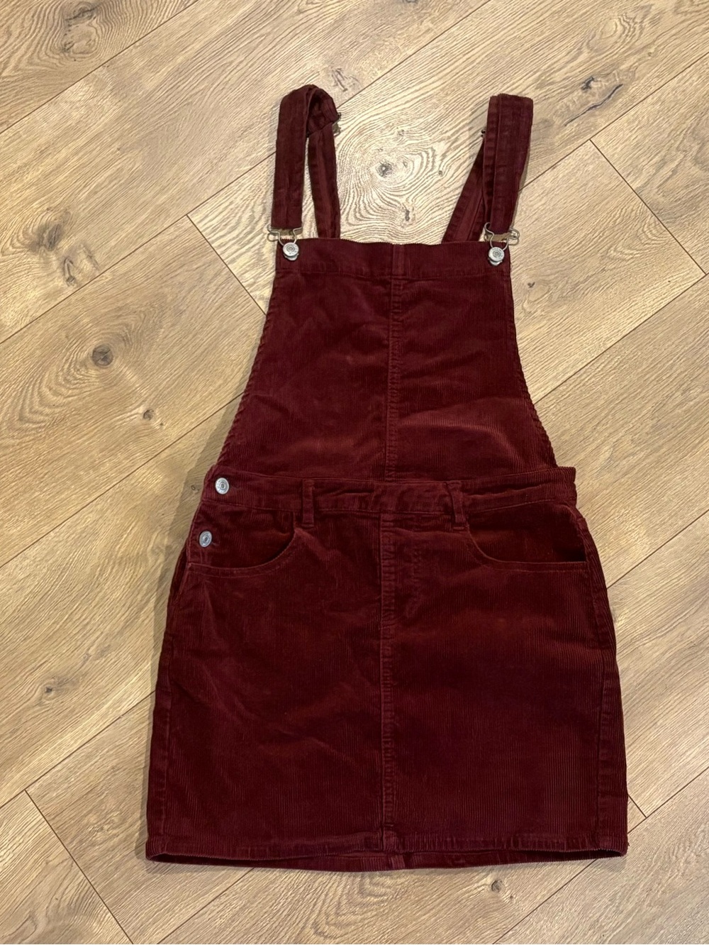 Love Tree Burgundy Corduroy Overall Pinafore Mini Skirt Pockets Stretch M